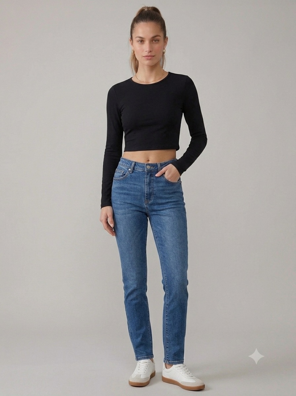 Blank Long Sleeve Cropped Top – Women’s M